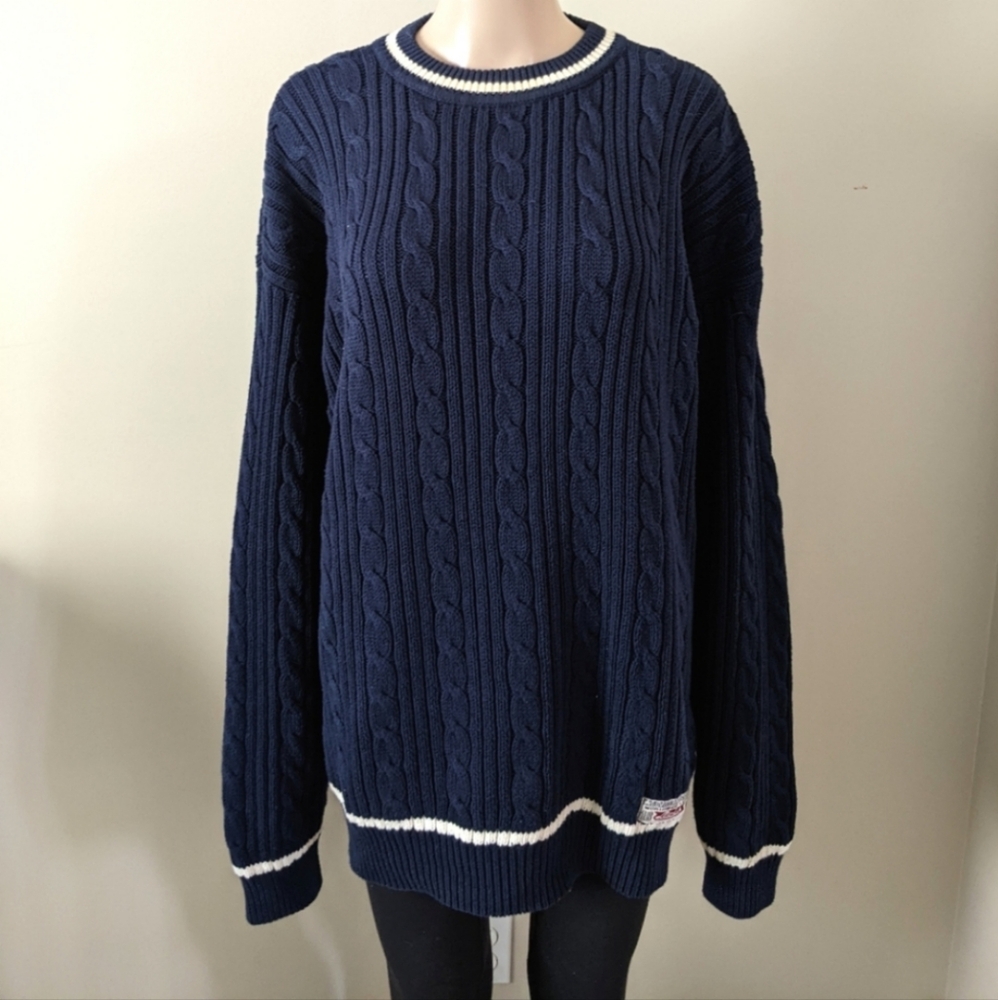 Vintage Levi's cable knit striped navy sweater, men's large